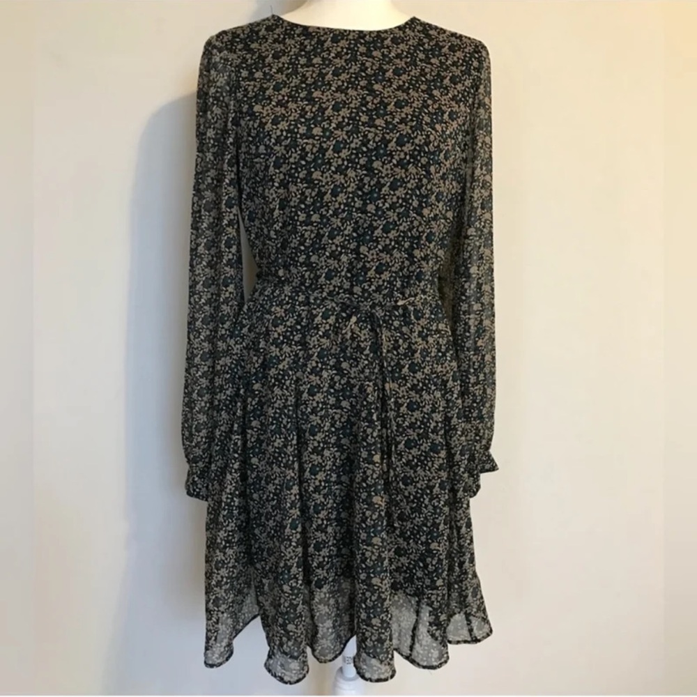 Tommy Hilfiger Green and Cream Floral Long Sleeve Dress